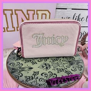 💖 NWT Juicy Couture Pink Diamond Velvet ID Coin Bag Double Zipper #7220 💖